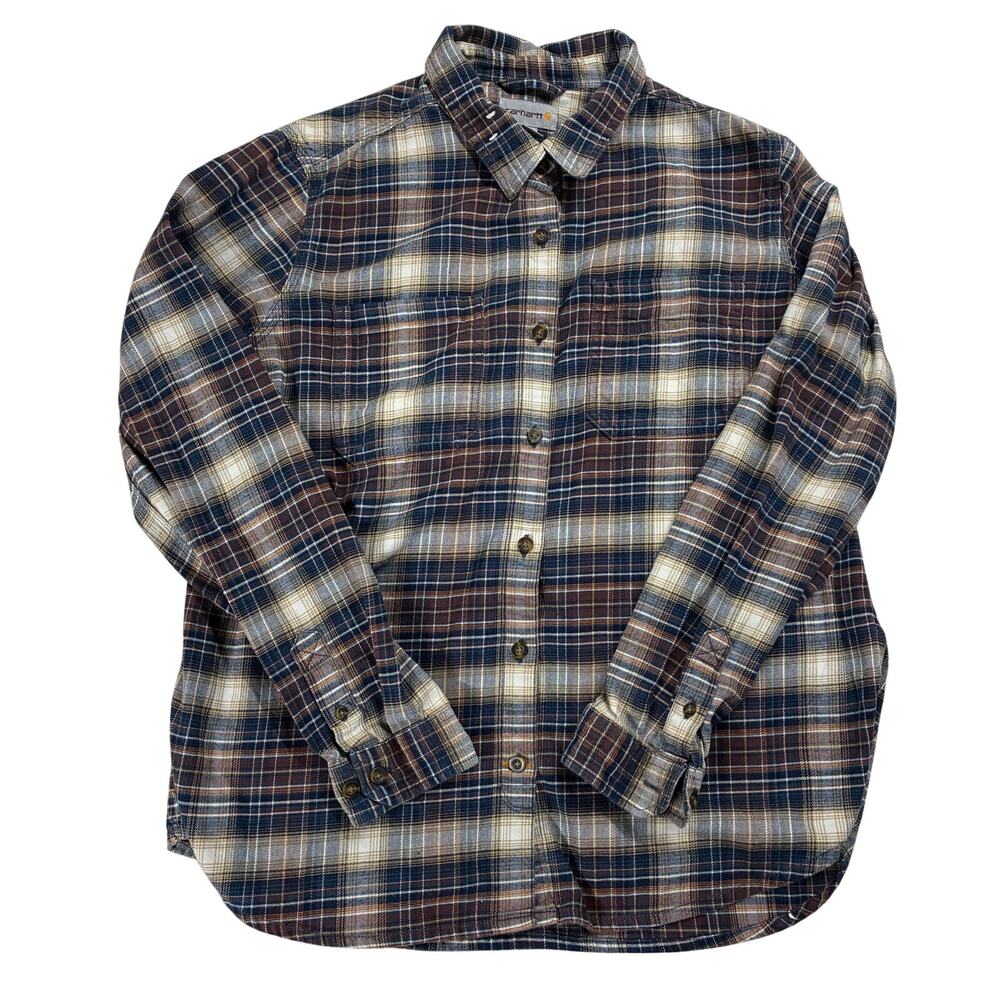 Carhartt Hamilton Shirt Womens XL 16-18 Twilight Plaid Flannel Stretch Rugged